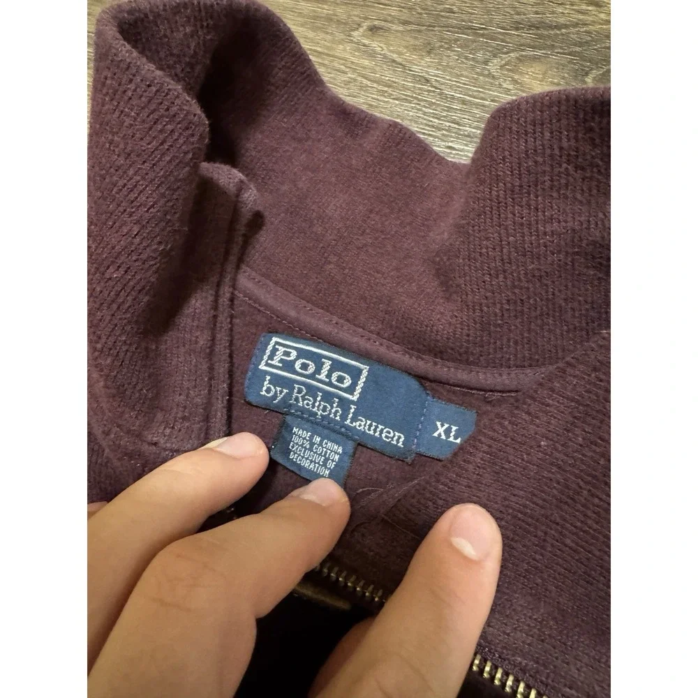 Vintage Men's Size XL Polo Ralph Lauren Knit Quarter Zip Burgundy Red Preppy - Picture 3 of 4